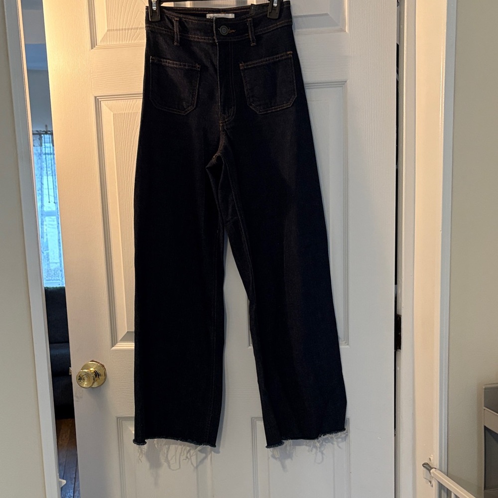 Zara Blue Flare Wide-Leg Jeans
